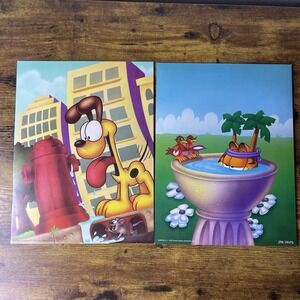 Vtg Lot Of 2 Garfield Mead School Folder Jim Davis Portfolio Odie Bird Bath